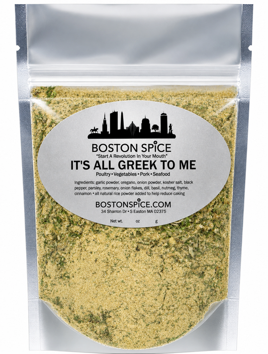 Greek spice blend by Boston Spice for pork, seafood, poultry, and vegetables